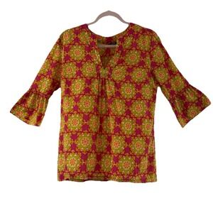 Vintage J.Crew Dopamine 100% Cotton XS Retro Boho Mod Y2K Tunic Top Bell Sleeves